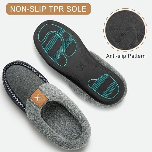 Homitem Mens Slippers Moccasins Memory Foam Fuzzy Slippers for Men Wool-Like Plush Fleece Lined House Shoes Indoor Outdoor Anti-Skid Rubber Sole Home Bedroom thumbnail 5