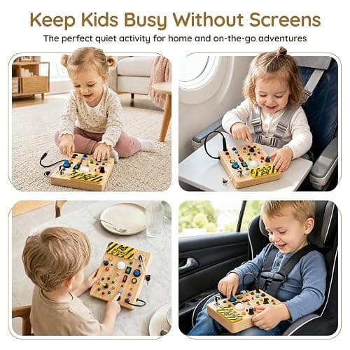 Joyreal Busy Board for Toddlers - Montessori Toys for 1 2 3 Year Old | Wooden Sensory Activity Board with 10 Switches & 19 Lights, Ideal Educational Travel Toy Gift for Boy & Girl Birthday thumbnail 6