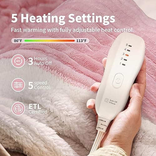 Texciting Heated Blanket Electric Blanket Throw 50”X60”-Heating Throw with 5 Heat Settings-3 Hours Auto Off,ETL Certified,Machine Washable (Pink) thumbnail 4