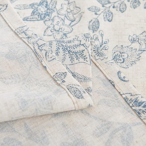 TOPICK Rideaux Cuisine Court Brise Bise Placard Fleuris Bleu 65L X 60H cm, 2 Panneaux de Brise-Bise Translucide en Effet Lin Style Pastoral Anglais à Passe Tringle, Moderne pour Fenêtre sous Evier thumbnail 3