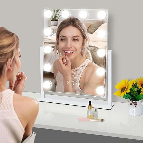 Kotdning Vanity Mirror with Lights,Lighted Vanity Mirror with 12 Dimmable Bulbs for Dressing Room & Bedroom,3 Color Lighting,Modes Detachable 10x Magnification 360°Ratation (White) 14.6" L x 17" W thumbnail 6