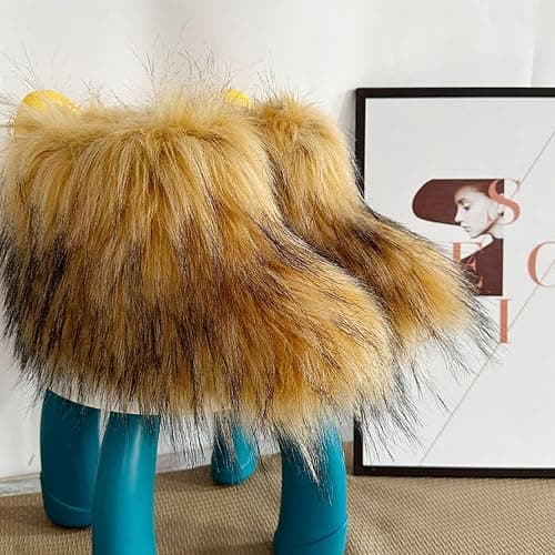 Urmycos Girls Winter Faux Fur Ankle Boots Fluffy Furry Flat Snow Boots thumbnail 4