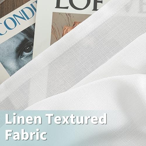 LAMIT White Linen Curtains 84 inches Long 2 Panels, Grommet Semi Sheer Light Filtering Neutral Panels Faux Linen Textured Privacy Living Room Drapes for Bedroom/Farmhouse, 52 x 84 Inch thumbnail 3