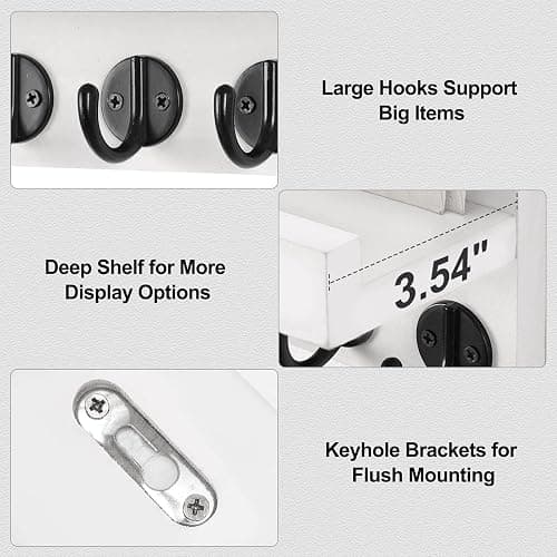 Lwenki Key Holder for Wall, Decorative Key and Mail Holder with Shelf Has Large Key Hooks for Bags, Coats, Umbrella – Paulownia Wood Key Hanger with Mounting Hardware (9.8”W x 6.7”H x 4.2”D) thumbnail 4