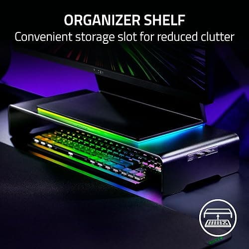 Razer Monitor Stand Chroma: 4 Port Hub - USB A 3.2, USB C 3.2, HDMI 2.0 - Ergonomic Height - Durable Aluminum Supports Up to 44 lbs - Organize Storage Shelf - Remappable RGB Buttons - Chroma RGB thumbnail 5