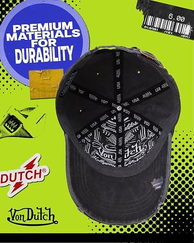 Von Dutch Men & Womens Baseball Caps - Breathable Adjustable Snapback Soft Cotton Canvas Curved Brim Vintage Hat thumbnail 4