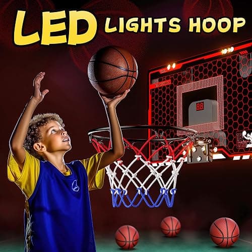 HopeRock Indoor Basketball Hoop for Kids, Over The Door Mini Basketball Hoops, with LED Light, Scoreboard, Birthday Toys Gifts for 5 6 7 8 9 10 11 12+ Year Old Boys thumbnail 4