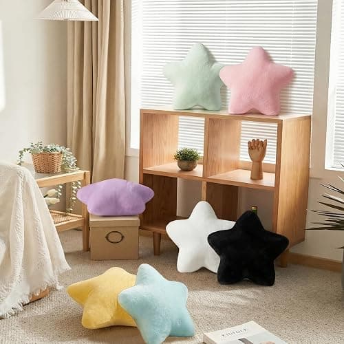 FSRONGXI 2PCS Star Pillow Set, 15.35’’ Cute Pink White Decorative Star Shaped Throw Pillows for Bed Couch, Aesthetic Soft Faux Plush Pillow Cushion for Room Bedroom Decor Sofa Chair (Pink&White) thumbnail 2