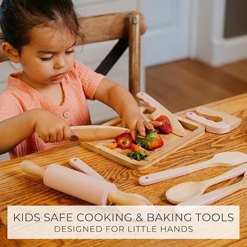 Wooden Cooking & Baking Set for Kids - Safe & Real Kitchen Tools Give Toddlers a Fun Cooking Experience - Durable Utensils are Perfect for Gifting to Create Lasting Family Memories thumbnail 3