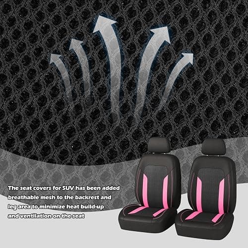 2 Pack Universal Car Seat Cover with Breathable Mesh Backrest,Comfortable Car Seat Protector with Foam Padding and Retaining Buckle,Highly Elastic Car Seat Covers Full Set (Pink) thumbnail 4