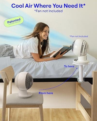 FanShelfie Adjustable Fan Holder for Dorm Room, Bunk & Lofted Bed, College Essentials for Boys & Girls, Patented Height & Distance Design, Compatible with Popular Dorm Fans, 2 Height Options (White) thumbnail 2