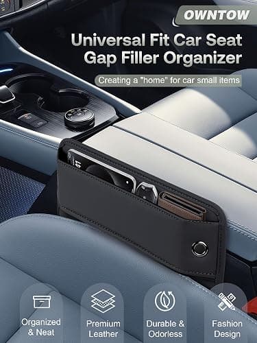 Premium Leather Car Seat Gap Filler Organizer (0.2”-1.2" Gaps), Clever Gifts for Car SUV Truck Owners (Black, 2 Pack) thumbnail 2