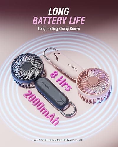 SABRENT ChillyPop Mini Portable Fan with Hanger, USB-C Rechargeable Handheld Personal Fan, 3 Speed Quiet Mini Cooling Fan, Up to 8H Runtime for Travel, Office, Bedroom, Camping in Rose (HF-M2WH-RSE) thumbnail 7