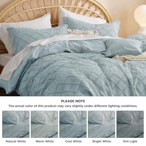 Bedsure Boho Duvet Cover Queen Size,Dusty Blue Breathable & Soft Boho Bedding, Machine Washable Comforter Cover for All Seasons, Includes 1 Duvet Cover 90"x90" with 2 Pillow Shams & Zipper Closure thumbnail 8