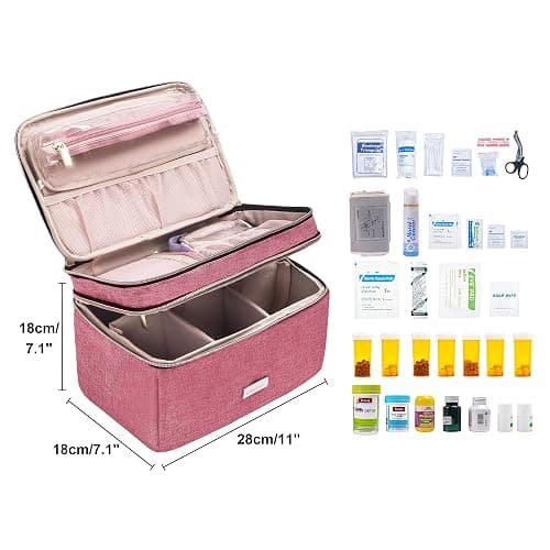 Lexeeco Medicine Storage Bag Pill Bottle Organizer with Portable Small Pouch Travel Medication Bottle Organizer for Emergency Home First Aid Box Kit (Red) thumbnail 3
