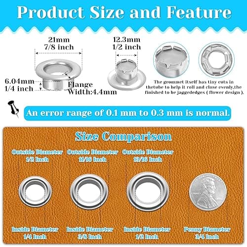 643Pcs Grommet Tool Kit 12mm 1/2 Inch(Inside Hole Size) Eyelet Kit with 320Pcs Eyelets Grommets, 320Pcs Washers and Grommet Eyelet Pliers for Leather/Belt/Shoes/Crafts thumbnail 3