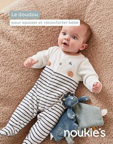 NOUKIE'S - Doudou bébé et Enfant - Dinosaure Bleu Ops - Eveil et Sommeil - Marionnette - Cadeau de Naissance thumbnail 3