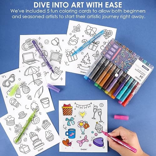 Grabie Glitter Metallic Markers, Extra-Fine Tip Glitter Acrylic Paint Markers, Quick-Drying Water-based Ink Glitter Pens for Adults, DIY Crafts Making (Extra Fine Tip 24 Colors, Pack of 24) thumbnail 8
