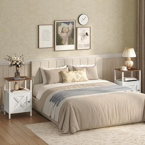 MAHANCRIS Farmhouse Nightstand with Charging Station, Barn Door End Table with USB Ports and Storage Cabinet, Bedside Table for Bedroom, Small Space, White and Rustic Brown ETRW96E01 thumbnail 8