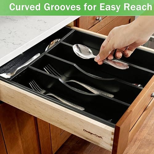 Greenual Black Silverware Organizer 10 In Utensil Organizer Silverware Tray for Drawer Cutlery Flatware Organizer for Kitchen Bamboo Wood thumbnail 6