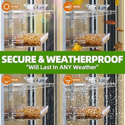 WENMIXER Window Bird Feeder with Non-Marking Self-Adhesive Hooks, Clear and Transparent, Outdoor Wild Bird Watching Gift, Garden Decor (Standard) thumbnail 5