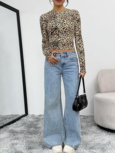 Trendy Queen Womens Long Sleeve T Shirts Fall Fashion 2025 Basic Crop Tops Going Out Outfits Y2k Clothes thumbnail 6