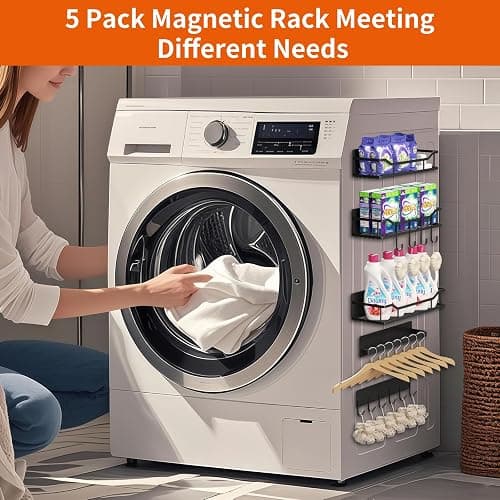 Magnetic Spice Rack,Multifunctional Magnetic Shelf for Washing Machine,Refrigerator,Microwave,and Any Metal Surface,Powerful Magnetic Shelves Include Magnetic Paper Towel Holder (5 pcs - Black) thumbnail 9