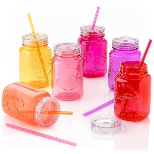 Cupture Acrylic Mason Jar Tumbler Mugs with Lids & Straws - 20 oz, 6 Pack (Warm Blossom) - Image 1
