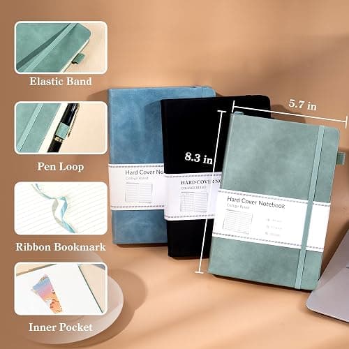 CAGIE 3 Pack Journals Notebooks for Women Men Thick Lined Journaling Notebooks A5 Leather Journals for Writing Hardcover Journal Supplies Diary, Green& Black& Blue thumbnail 4