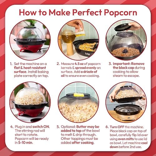 Gadgy Popcorn Machine – 800W Electric Hot Oil Popcorn Maker with Non-Stick Plate, Lid & Stirrer – Large 24-Cup Popper for Home, Parties, Movie Night – Butter, Sugar & Spice Compatible thumbnail 4