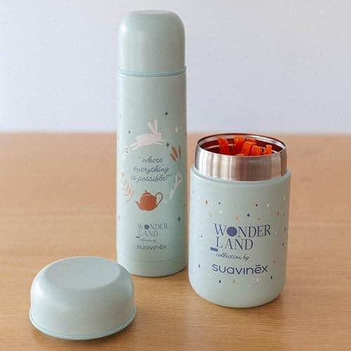 Suavinex, Termo Líquidos para Bebé. Termo Acero Inoxidable con Cierre Hermético y por Pulsación. Bebidas Calientes y Frías. Termo Agua Caliente. Ideal Preparar Biberones. 500 ml. Wonderland, Verde thumbnail 2