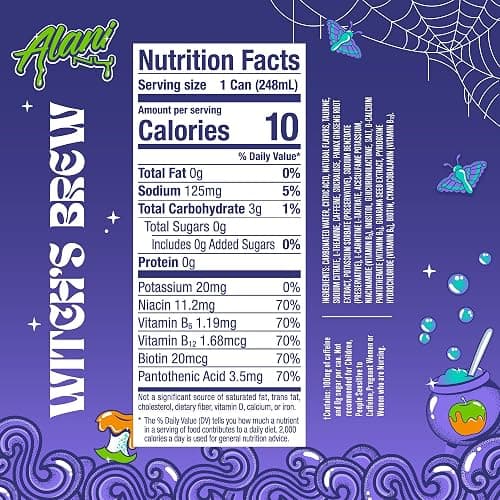 Alani Nu WITCHES BREW, Low Calorie Energy Drinks, 100mg Caffeine, Biotin, B Vitamins, Zero Sugar, 10 Calories or Less, 8 Fl Oz Cans, 12 Pack thumbnail 2