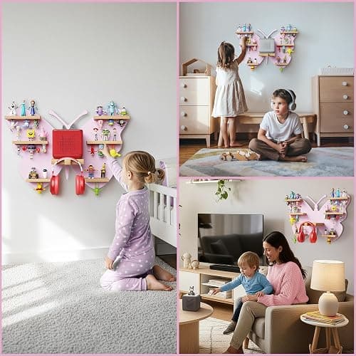 Rylo Collective Tonies Storage Shelf - 30+ Capacity Tonies Shelf Magnetic with Top and Upside Down Magnet Floating Station - Tonie Box Storage for Accessories, Toniebox Character Holder (Butterfly) thumbnail 7