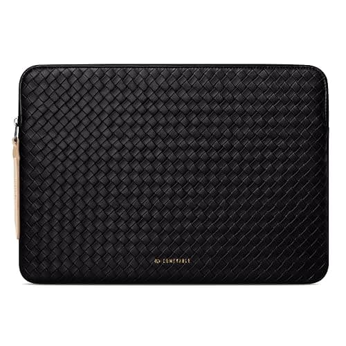 Comfyable Woven-Look Laptop Sleeve 13 Inch 14 Inch Compatible with MacBook Air M5 & MacBook Pro M5 Pro/Max 2026, Faux Leather Mac Travel Case for Men Women, Black - Image 1