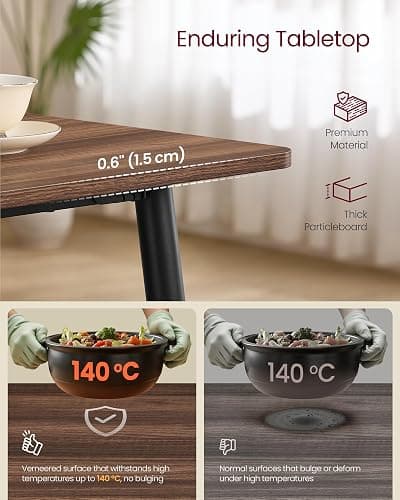 VASAGLE Dining Table, Dining Room Table for 4-6 People, Modern Farmhouse, for Kitchen, Quick Assembly, Heat-Resistant Surface, 29.5 x 55.1 x 29.5 Inches, Natural Walnut and Ink Black UKDT100K02V1 thumbnail 4