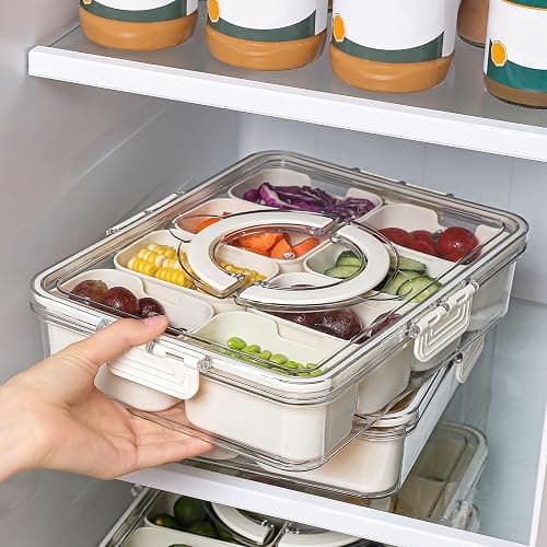 Snackle Box Snack Container Tray with Lid, Divided Serving Tray with Handle | Portable Snack Platter Fruit Veggie Trays Snackele Box Containers for Charcuterie, Party, Snack, Nuts, Beach, Travel, Picnic thumbnail 7