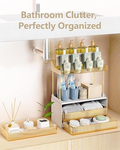Anylady Bathroom Organizers and Storage, Makeup Organizer (Sturdy Durable Attractive), Ideal for Vanity, Countertop, Counter, Perfume, Skincare, Cabinet, Cosmetic, Dresser Organizer (Gold) thumbnail 6