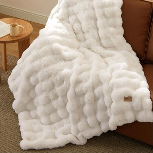 Bedsure GentleSoft Fluffy Fuzzy Throw Blanket, 870GSM Soft Faux Fur Blanket for Couch, Plush Fleece Minky Velvet Winter Bedding for Christmas, Thick Warm Furry Cozy Gifts for Women, Cream, 50"x60" thumbnail 9