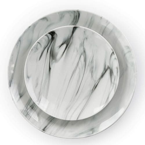Elama Fine Marble 16 Piece Stoneware Dinnerware Set in Black and White - 16 Piece - Black and White Marble thumbnail 12