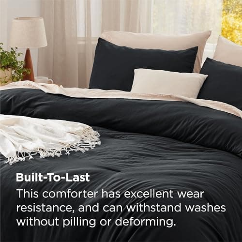 Bedsure Queen Size Comforter Set, Black Soft Prewashed Bedding for All Seasons, 3 Pieces GentleSoft™ Warm Down Alternative Bed Set, 1 Lightweight Comforter (90"x90") and 2 Pillowcases (20"x26") thumbnail 3