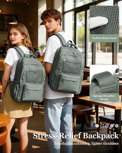 WEPOET Cute High School Backpack for Women Men, Large Capacity Middle School Bag, Lightweight Bookbag for Teens Boys Girls, Waterproof College Backpack with lots of Pockets, Green thumbnail 7