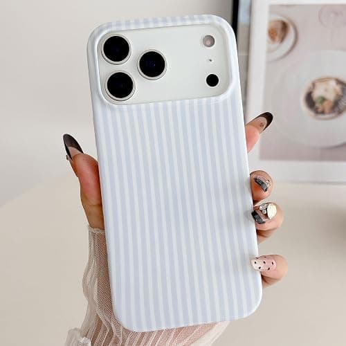 HYUEKOKO Striped Phone Case for iPhone 17 Pro Max, Fashion Retro Stripe Pattern Aesthetic Cover, Soft TPU Slim Shockproof Case for Girls Women-Blue - Image 1
