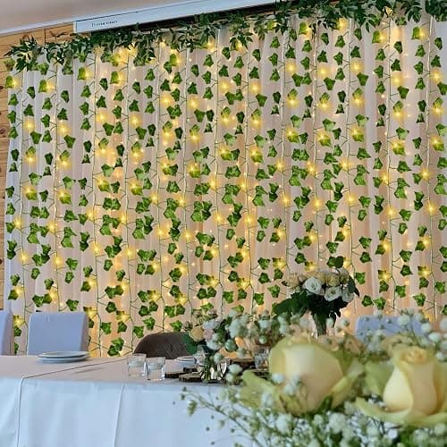 CQURE 24 Pack 168Ft Artificial Ivy Fake Vines,Ivy Garland Greenery Garland Fake Hanging Plants Vines Aesthetic Green Leaves for Bedroom Wedding Party Garden Wall Room Decor thumbnail 6