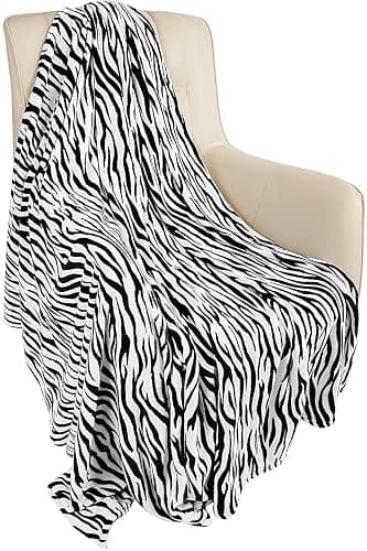 MACEVIA Flannel Fleece Twin Blanket for Couch, Zebra Blanket Black and White for Adult, Lightweight Warm Cozy Soft for Bed Sofa 260GSM, Suitable for All Seasons (Black Zebra,60x80inches) - Image 1