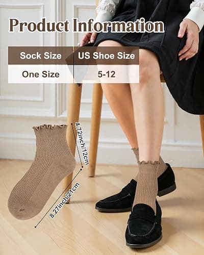 Ludaro 8 Pairs Ruffle Socks for Woman Girls, Soft Casual Knit Ankle Boot Quarter Gifts, Womens Cotton Lettuce Edge Crew Socks thumbnail 4