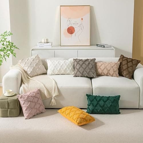 Cozoomy Set of 2 Soft Moroccan Throw Pillow Covers 18x18 Inch Plush Boho Decorative Pillow Cover Accent Cushion Case for Couch Sofa Bed, Beige thumbnail 2