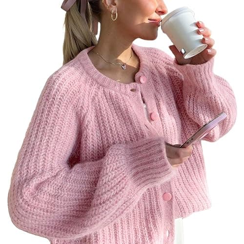 VDWIP Women's Cardigan Sweaters Button Down Open Front Chunky Cardigan Long Sleeve Cropped Y2k Knit Outerwear - Image 1