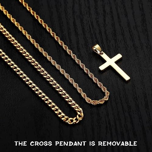 Yooblue Cross Necklace for Men, Gold Black Silver Mens Cross Necklaces Stainless Steel Cross Pendant Necklace Simple Jewelry Gifts Cross Chain Necklace for Men thumbnail 3