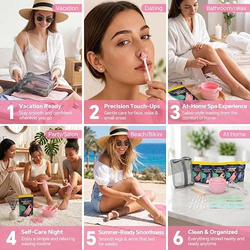 UKF Home Waxing Kit with Hard Wax Beans Complete Hair Removal System | Waxing Beads Warmer Hair Removal for Women Men Full Body Depilatory Bikini Face Legs Nose Beauty Personal Care Portable Kit thumbnail 7
