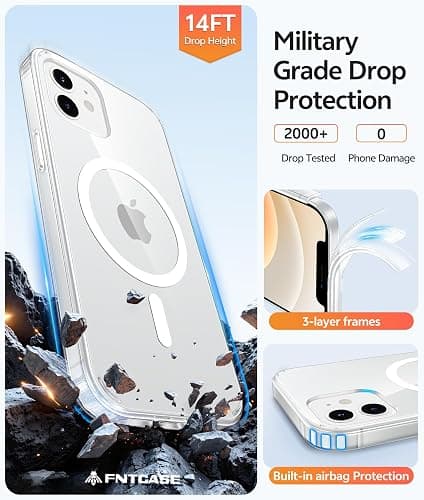 FNTCASE for iPhone 12 / 12 Pro Case, with Screen Protector, Fit for Magsafe | Clear Anti Yellowing, 14FT Military Grade Drop Protection, Rugged Shockproof Bumper, Slim Protective Phone Cover, Transparent thumbnail 5
